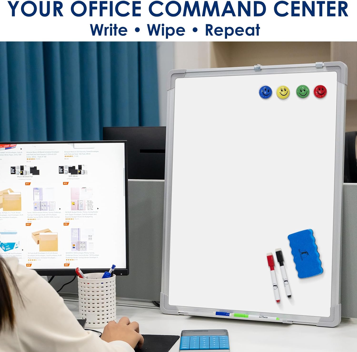 Whiteboard Set - Dry Erase Board 18 x 24 in with 1 Magnetic Dry Eraser, 4 Drywipe Markers and 4 Magnets - Small White Hanging Message Scoreboard for Home and Office (18x24 in)